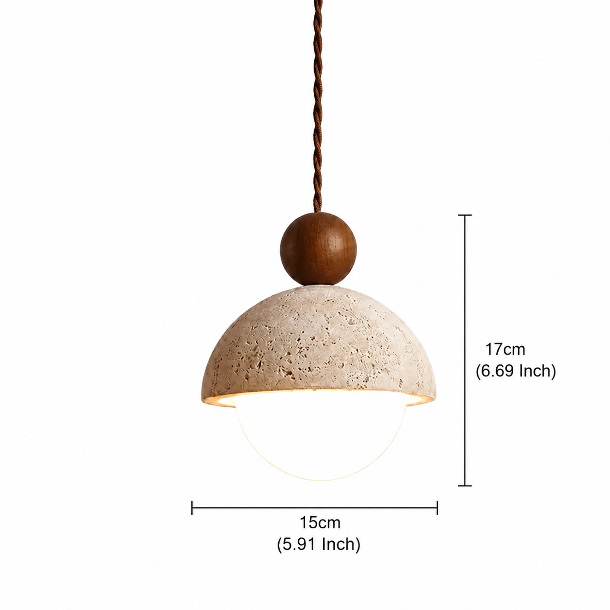 Lampada a Sospensione con Cupola in Travertino Naturale | Casafiora