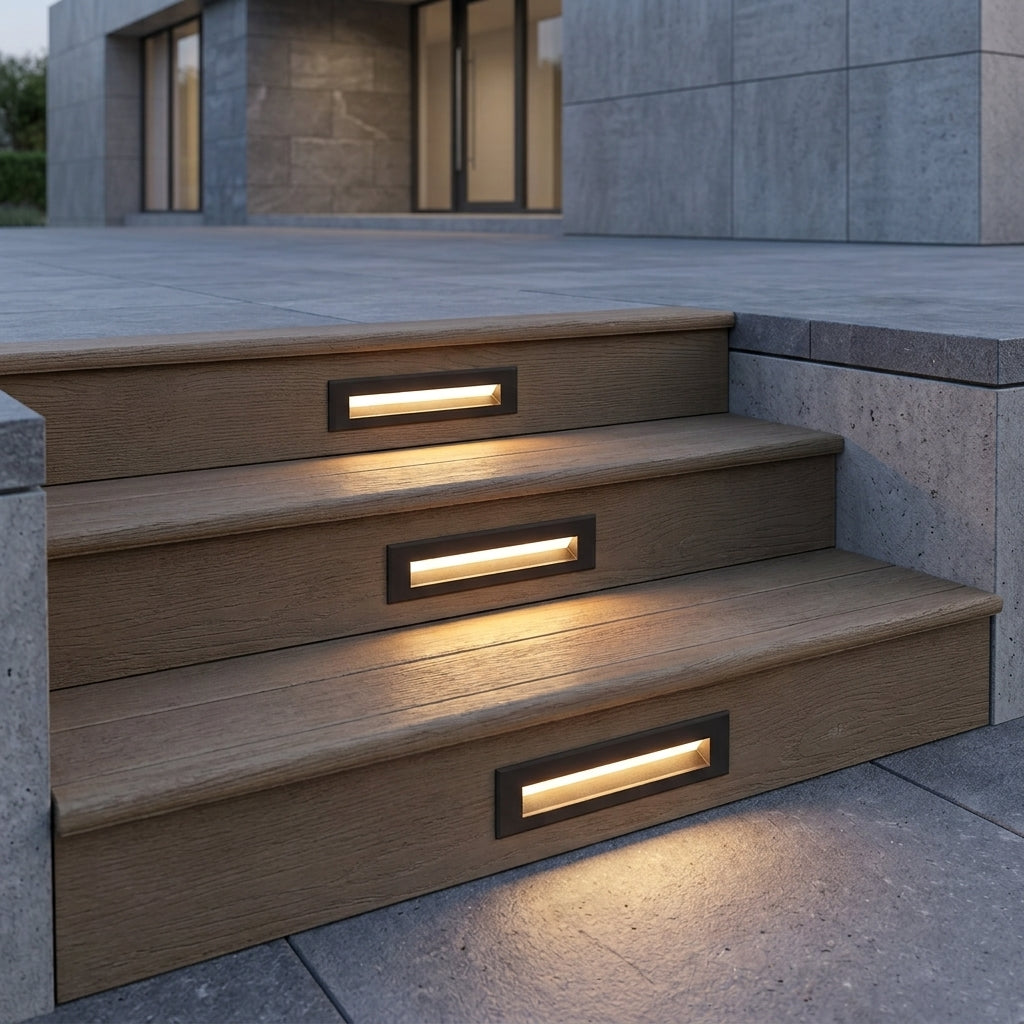 Lampada Rettangolare Da Esterno Per Gradini Con Design Moderno In Metallo Vetro | Coravilla