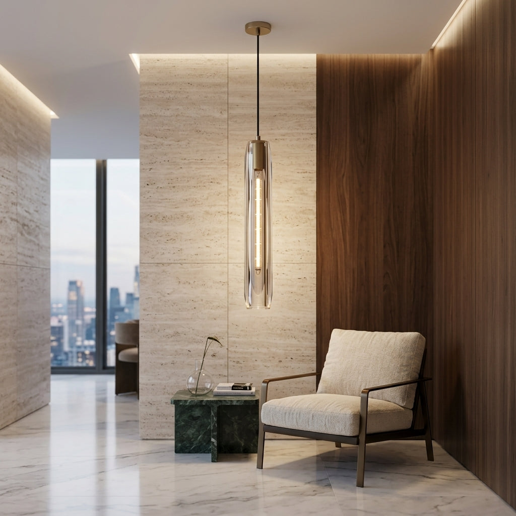 Lampada a Sospensione di Design in Ottone con Paralume in Vetro per Interni | Fioravilla