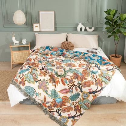 Coperta Decorativa Floreale in Cotone con Frange per Divano | Brivalio