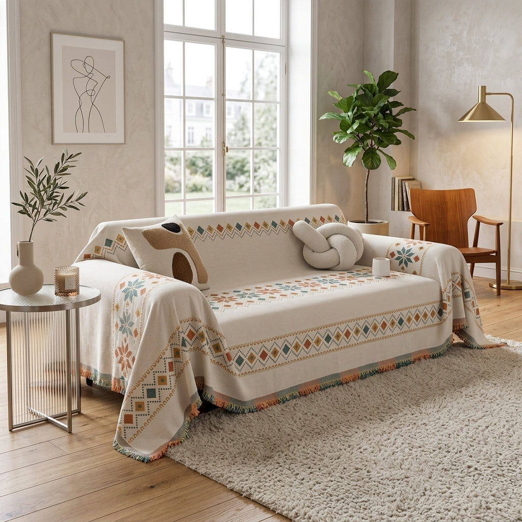 Copridivano Boho Jacquard Antiscivolo Universale per Divano | Armonevia