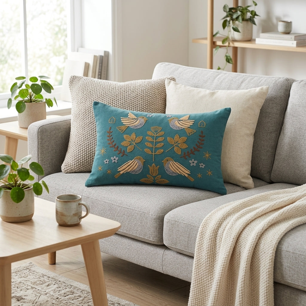 Federa Cuscino Decorativa con Uccelli Floreali | Aviora