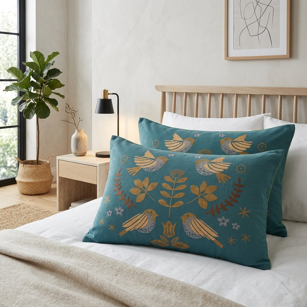 Federa Cuscino Decorativa con Uccelli Floreali | Aviora