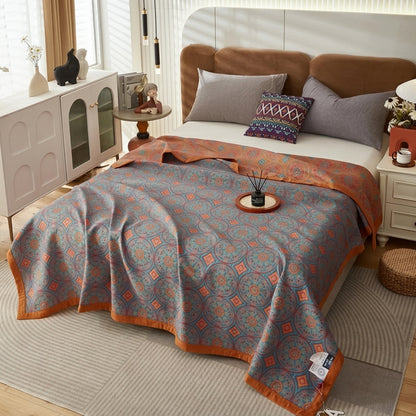 Coperta Estiva Reversibile Cotone Foglie Ginkgo Elegante | Montelina