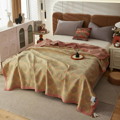 Coperta Estiva Reversibile Cotone Foglie Ginkgo Elegante | Montelina