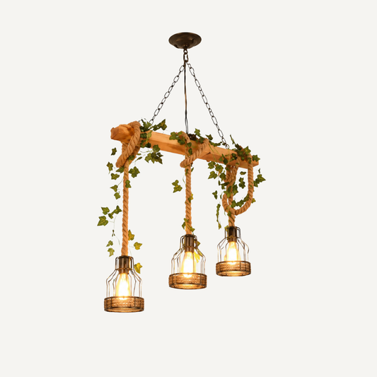 Lampada Sospensione Legno Industriale Tre Luci Rustica | Fontemare