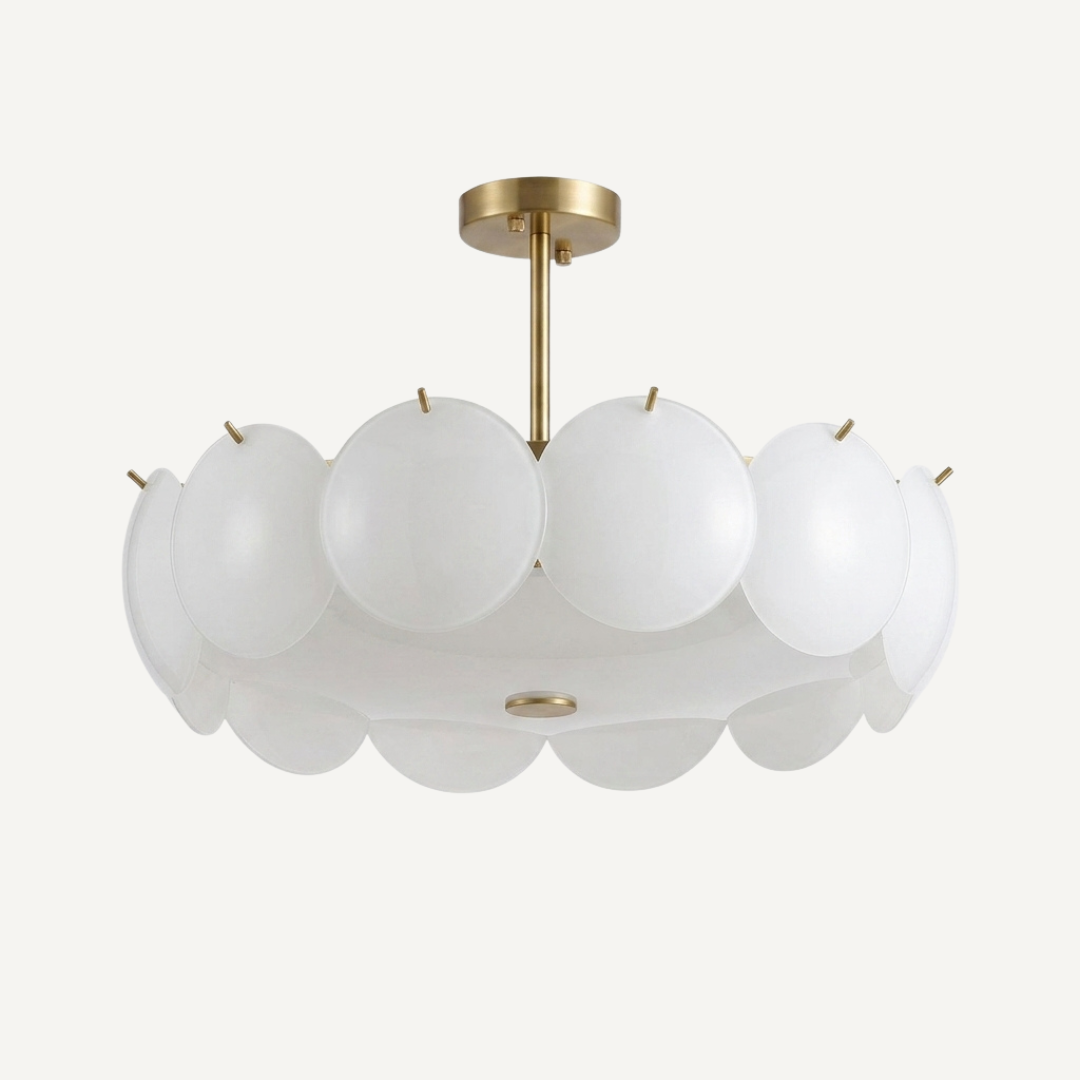 Design Scalloped in Vetro Crema per Illuminazione Soffitto Moderna | Lucelieto