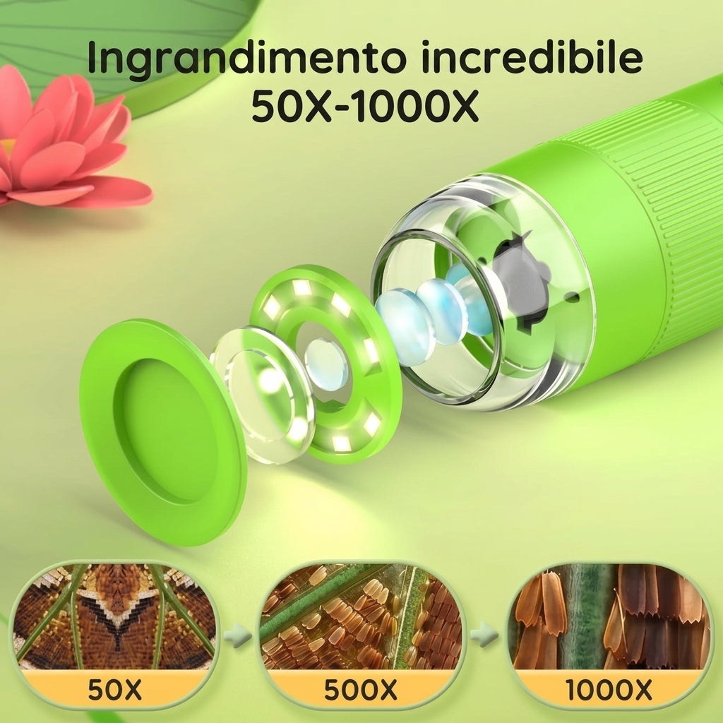 Microscopio Digitale Portatile Bambini 1000x Schermo IPS | Montevento