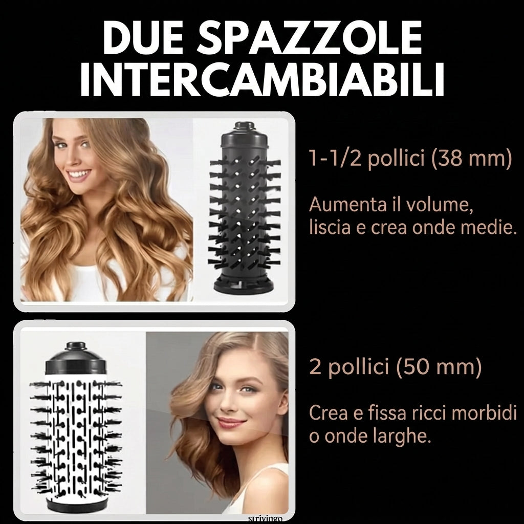 Spazzola Asciugacapelli Rotante 3 in 1 Per Ricci Onde | Ambriano