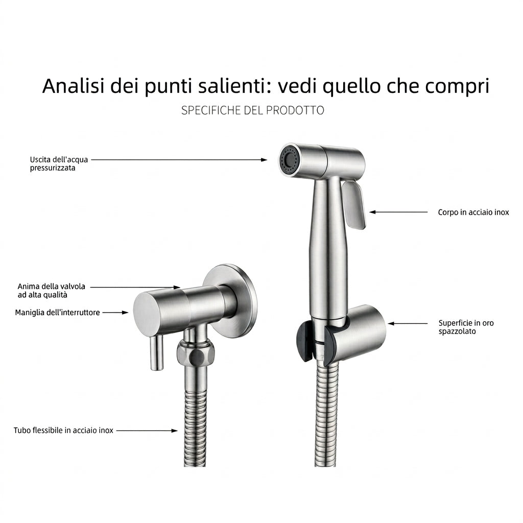 Doccetta Bidet In Acciaio Inossidabile Con Spruzzo Regolabile E Supporto A Parete | Cerabella