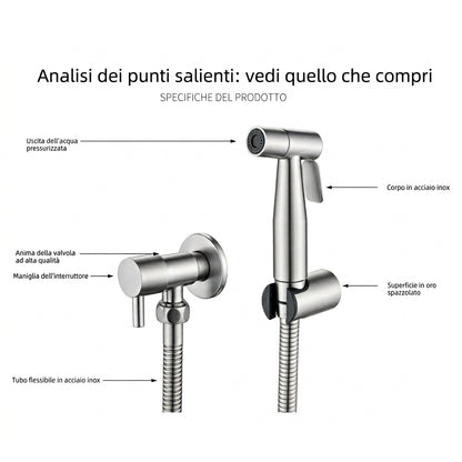 Doccetta Bidet In Acciaio Inossidabile Con Spruzzo Regolabile E Supporto A Parete | Cerabella
