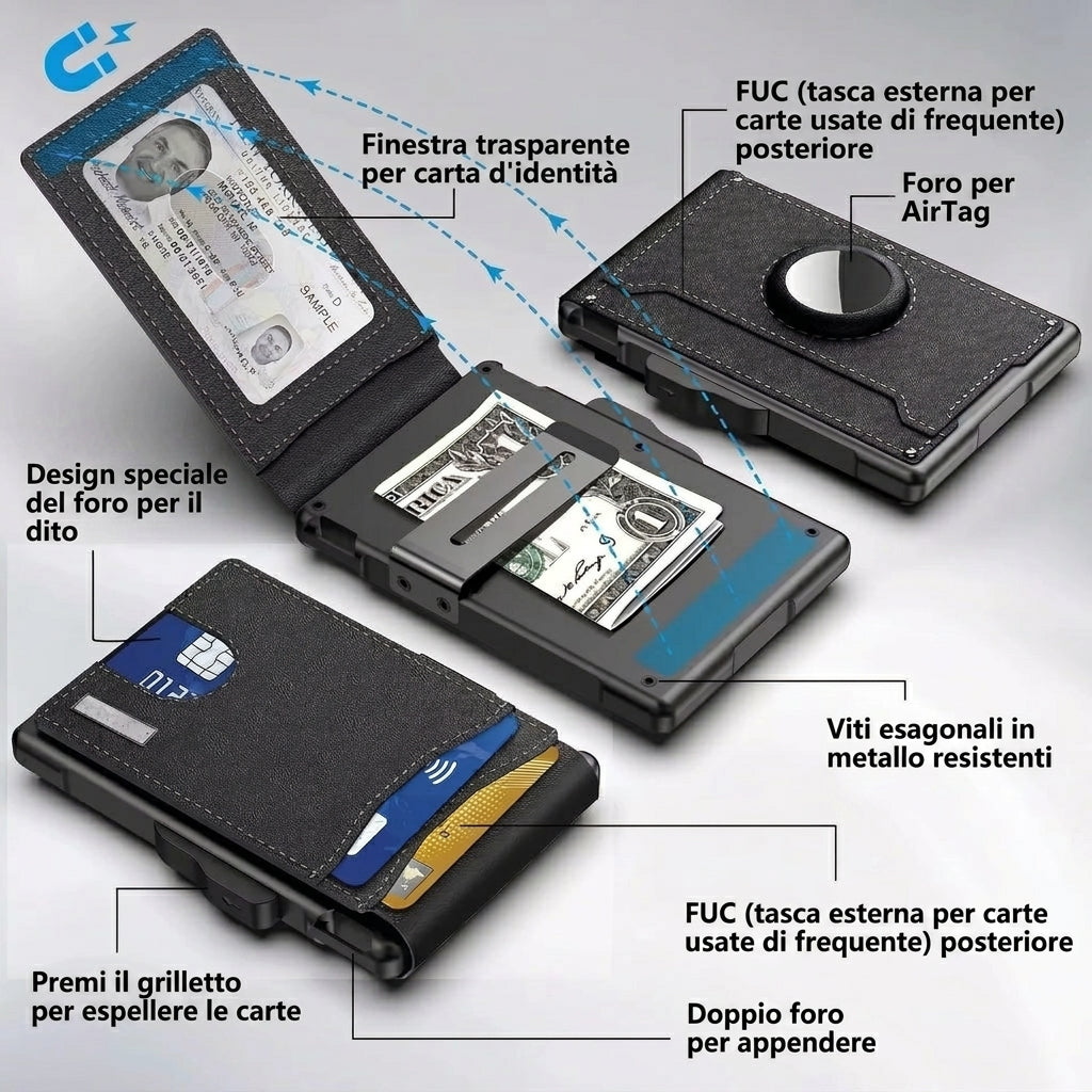 Portafoglio AirTag sottile in pelle con capacità di oltre 12 carte e blocco RFID | Collavento