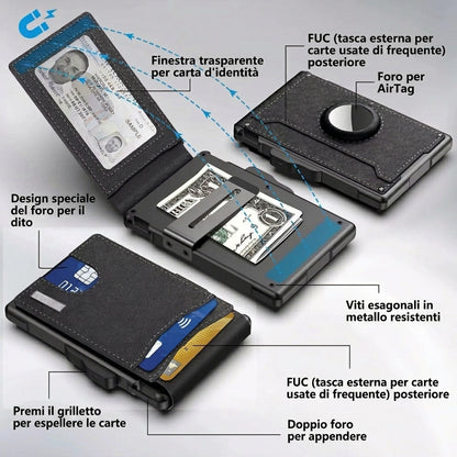 Portafoglio AirTag sottile in pelle con capacità di oltre 12 carte e blocco RFID | Collavento