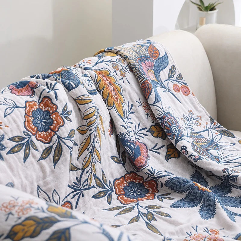 Coperta Divano Floreale Multiuso con Frange | Floravelle
