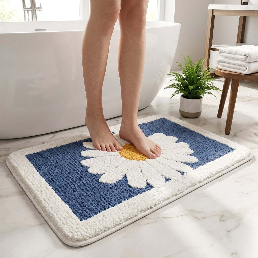 Tappeto da Bagno Antiscivolo Assorbente con Motivo a Margherita | Virelune
