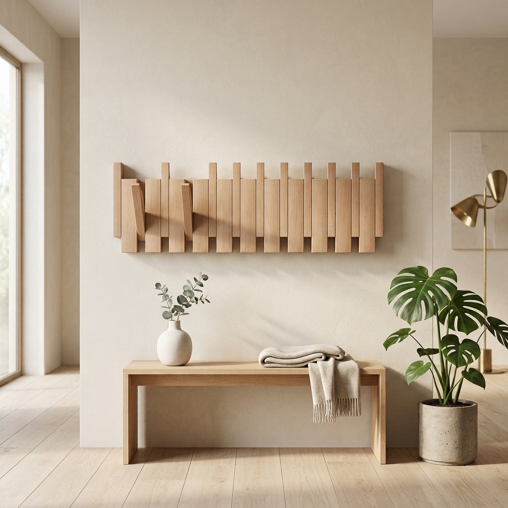 Wieszak Ścienny Piano in Legno Ręcznie Wykonany Składane Haczyki | Candelora