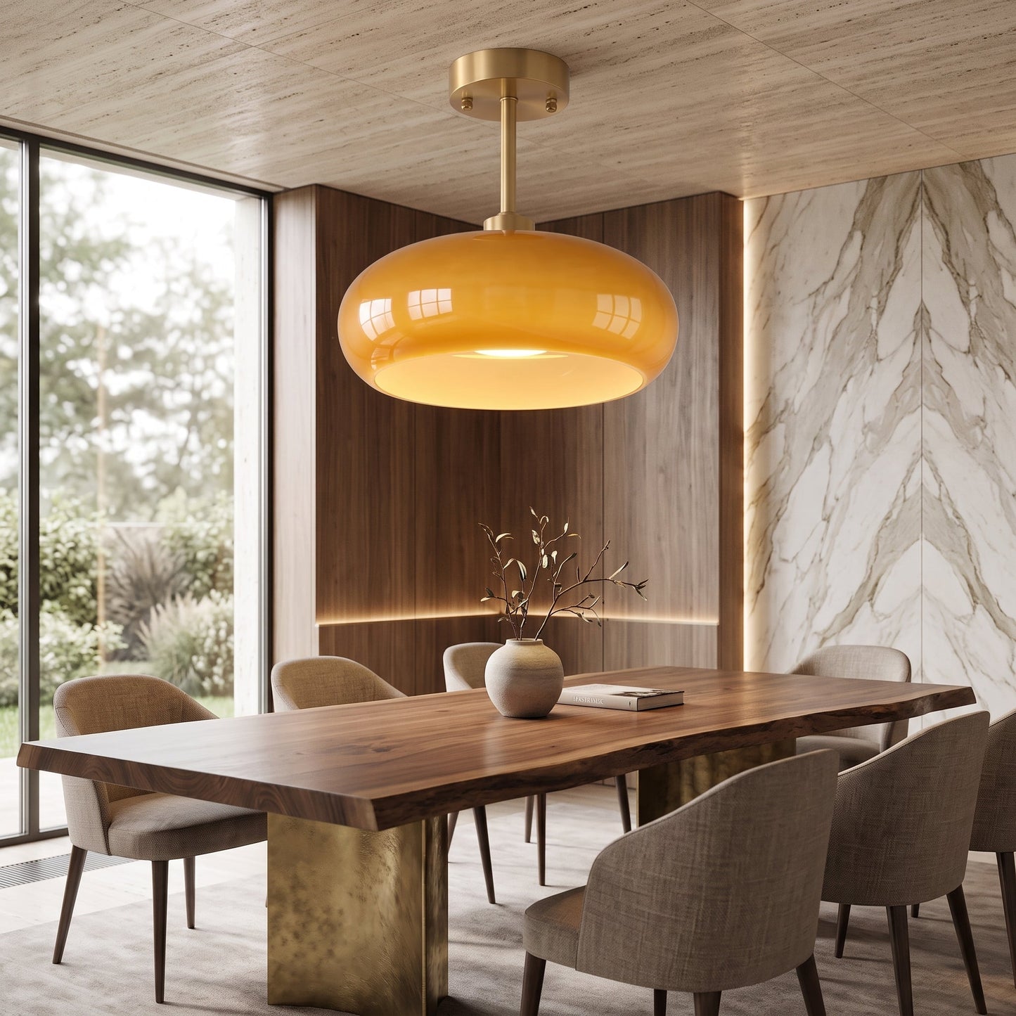 Lampada da Soffitto Bauhaus in Vetro Ambrato Semi Incasso | Lucemontana
