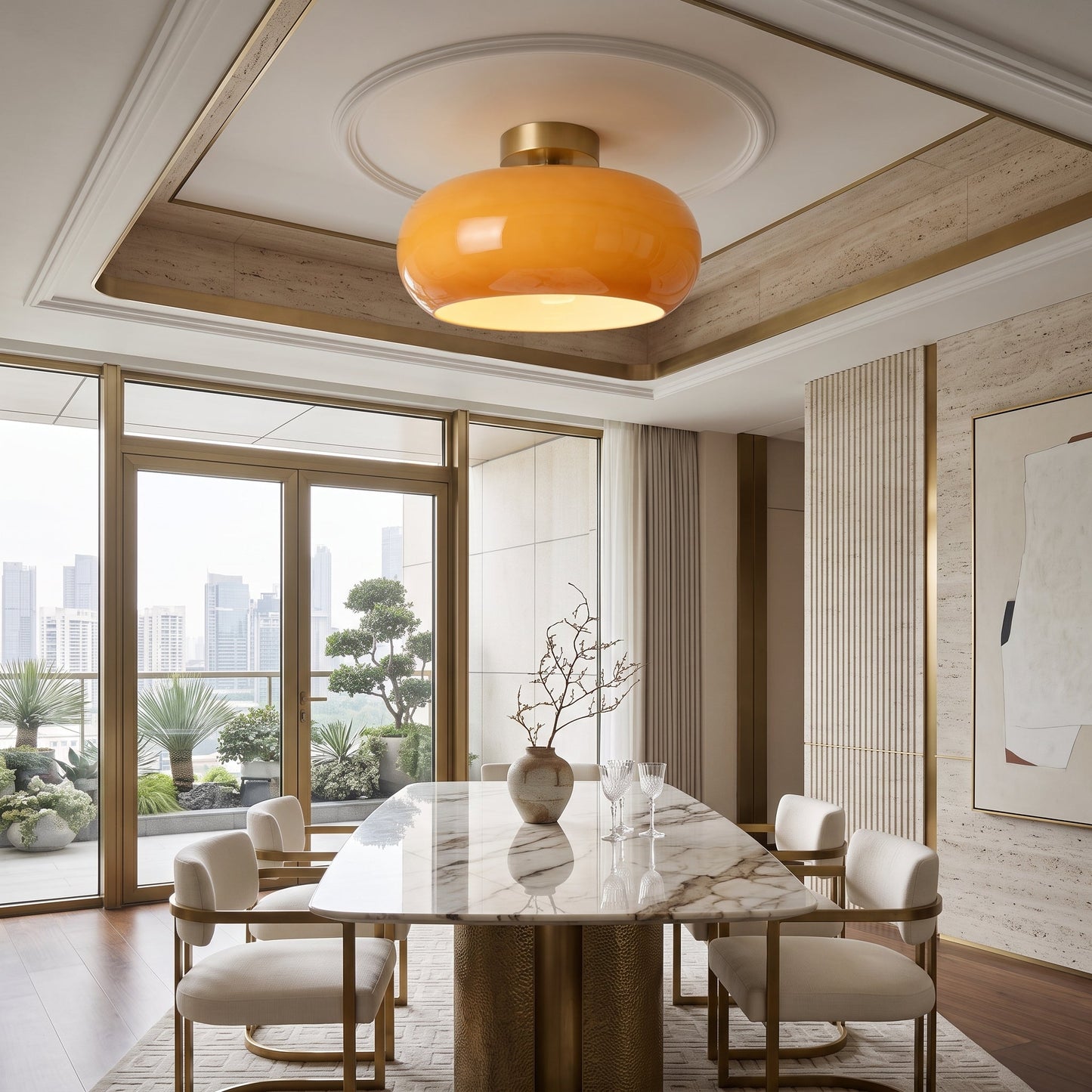 Lampada da Soffitto Bauhaus in Vetro Ambrato Semi Incasso | Lucemontana