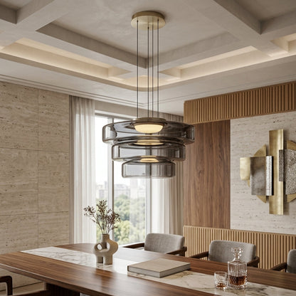 Lampada A Sospensione In Vetro Con Struttura Multilivello E Design A Strati | Chiaraluce