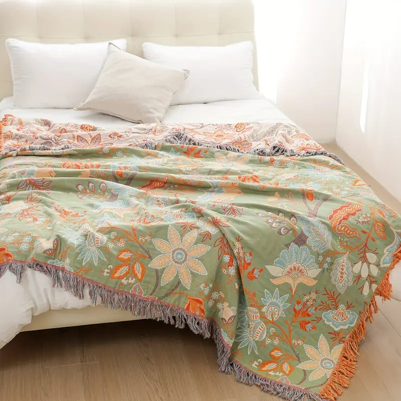 Coperta Floreale con Frange per Divano | Fiorlena