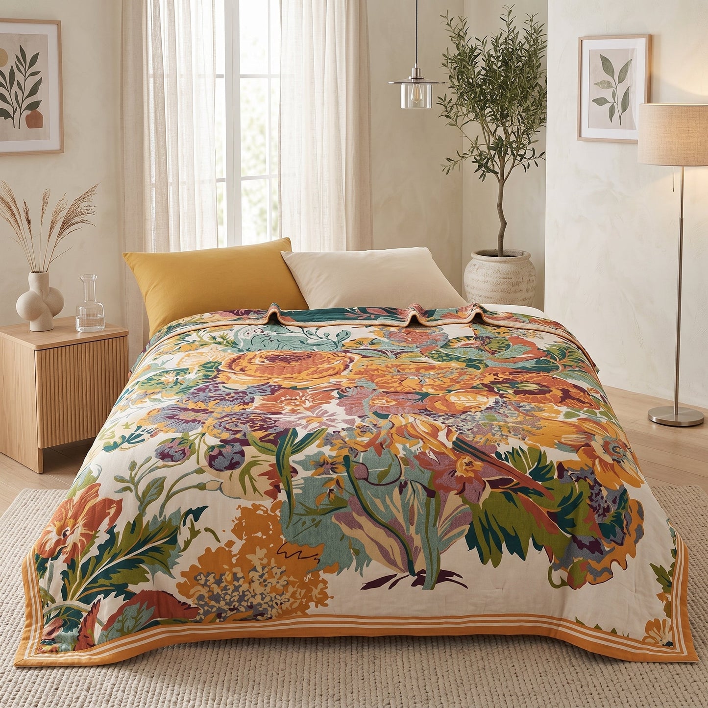 Coperta Jacquard Floreale in Cotone Estiva | Fioravento