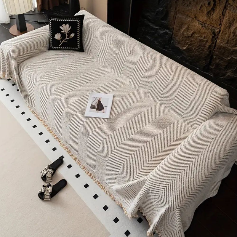 Copridivano Boho Antiscivolo con Motivo Chevron e Frange | Tramaviva