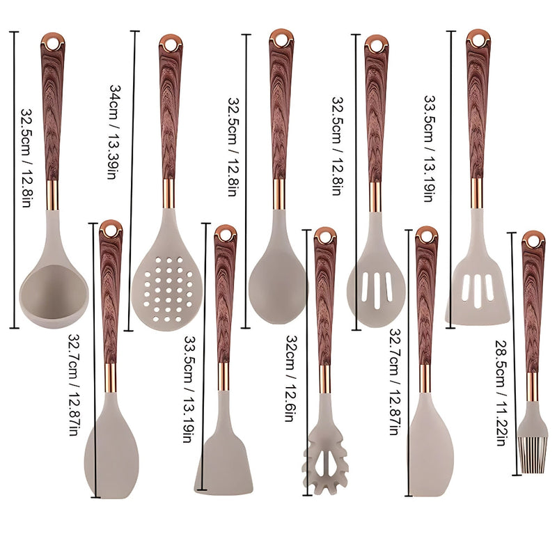 Set di Utensili da Cucina in Silicone con Manici Effetto Legno | Cucinoro