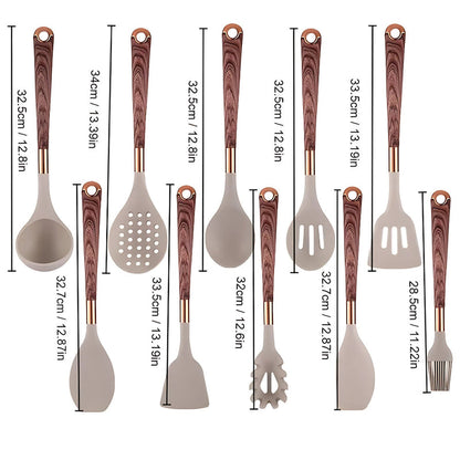 Set di Utensili da Cucina in Silicone con Manici Effetto Legno | Cucinoro