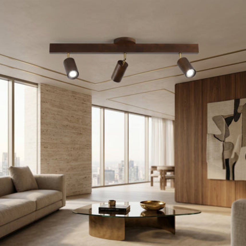 Faretti LED da Soffitto in Legno Noce Regolabili a Tre Luci | Fioracortile