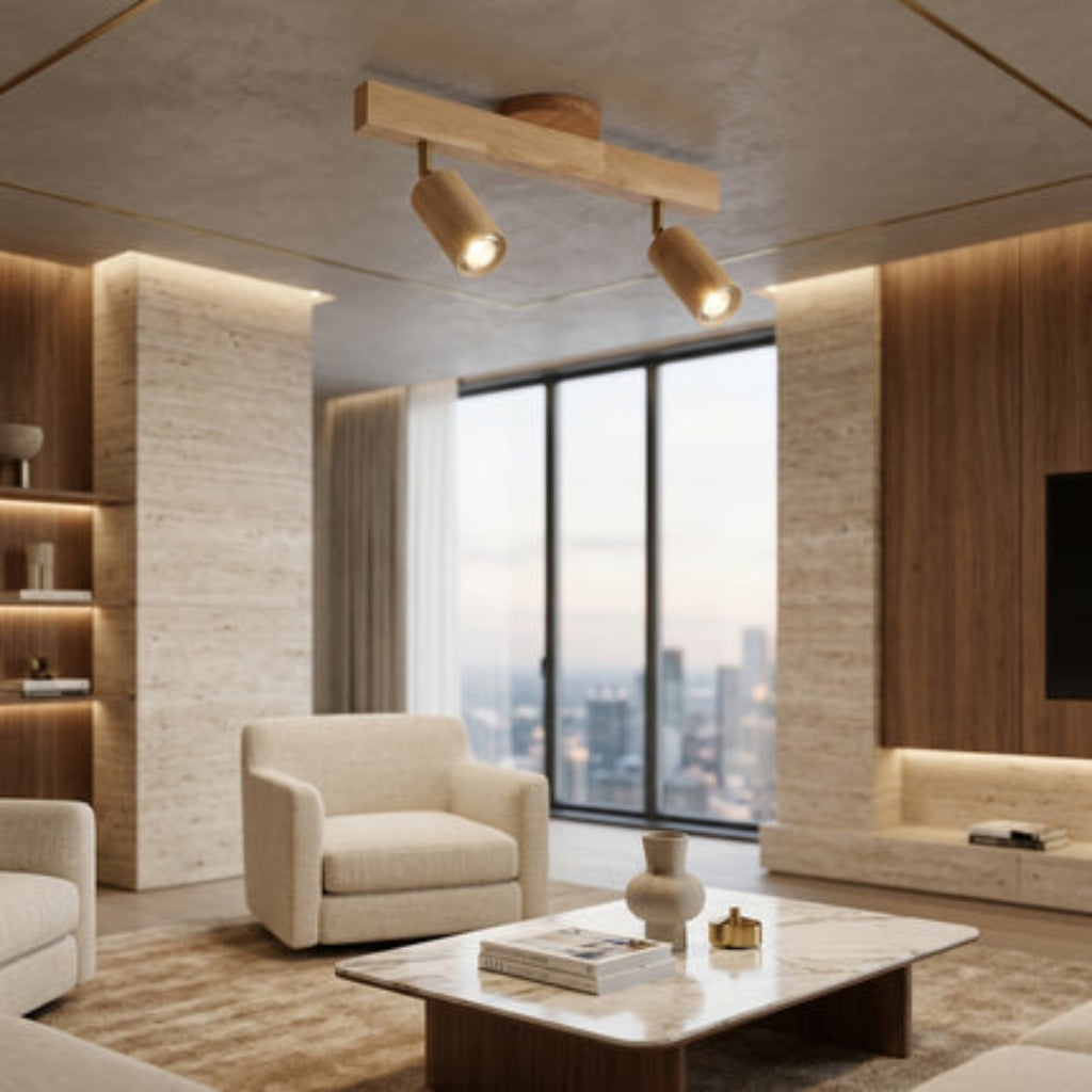 Faretti LED da Soffitto in Legno Noce Regolabili a Tre Luci | Fioracortile