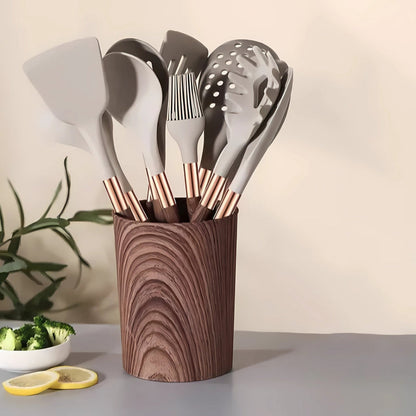 Set di Utensili da Cucina in Silicone con Manici Effetto Legno | Cucinoro