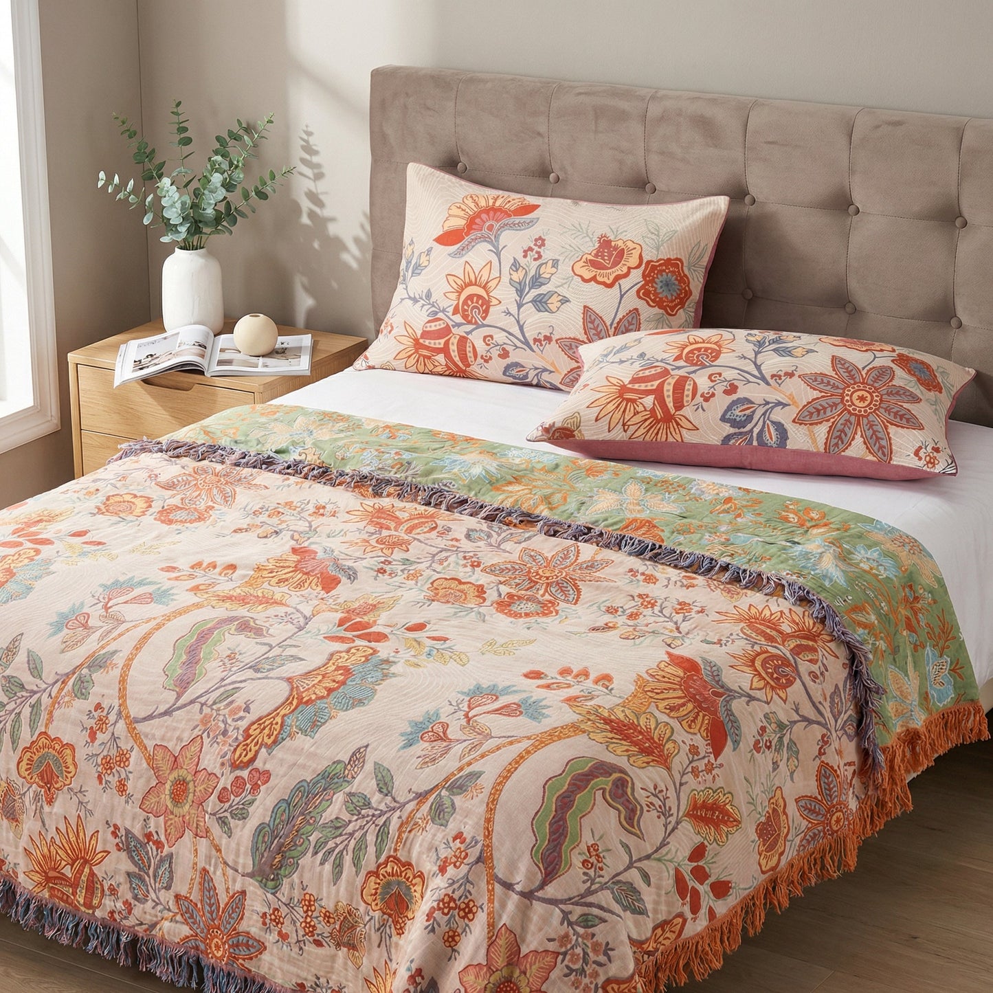 Federa Copricuscino Floreale Jacquard Double Face | Florenza