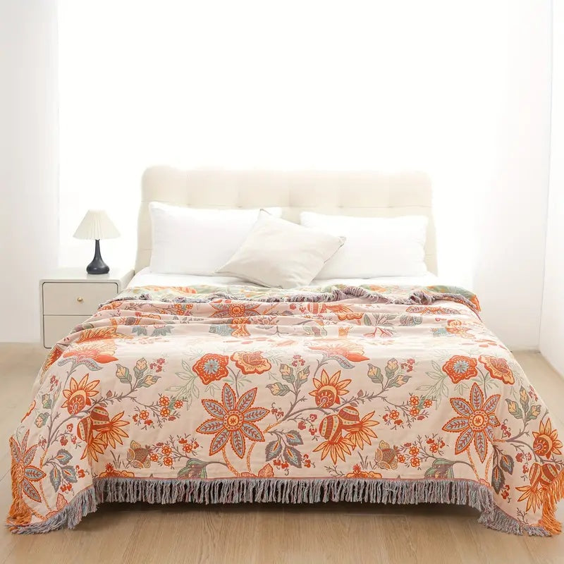 Coperta Floreale con Frange per Divano | Fiorlena
