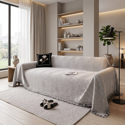 Copridivano Boho Antiscivolo con Motivo Chevron e Frange | Tramaviva