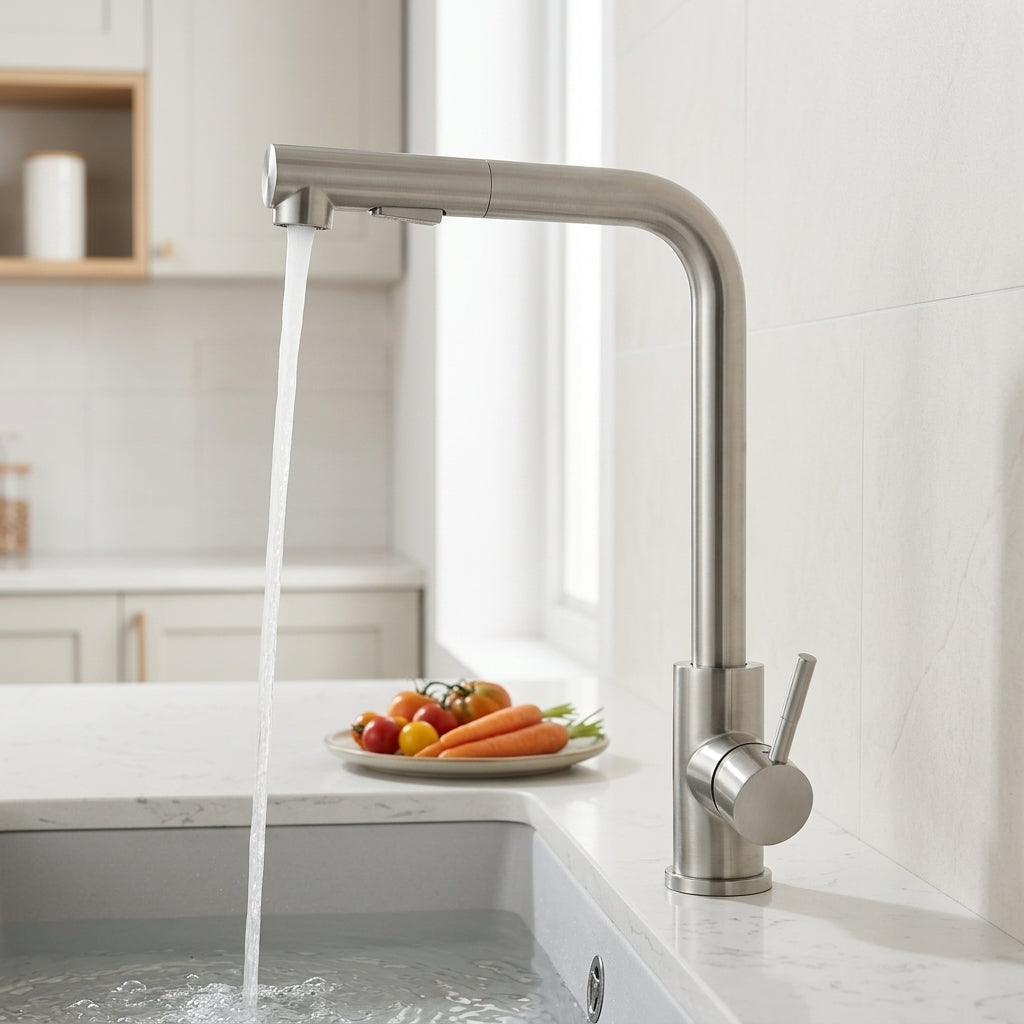 Rubinetto da Cucina in Acciaio Inox con Spruzzatore Estraibile e Acqua Calda Fredda | Elverosa