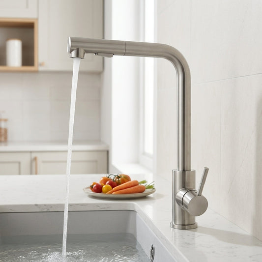 Rubinetto da Cucina in Acciaio Inox con Spruzzatore Estraibile e Acqua Calda Fredda | Elverosa