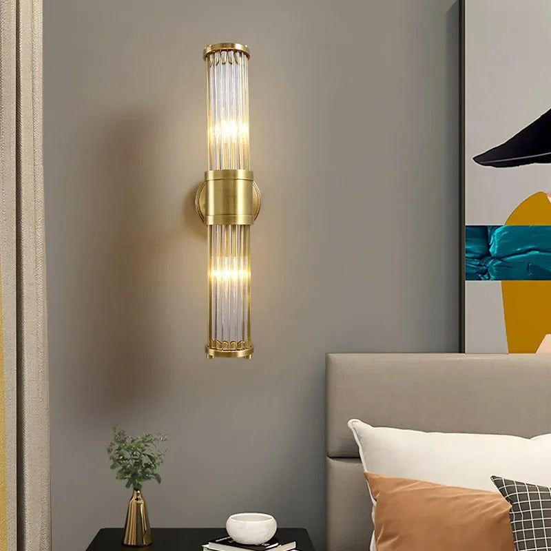 Lampada Parete Cristallo Scanalato Ottone LED con Luce Doppia | Calavento
