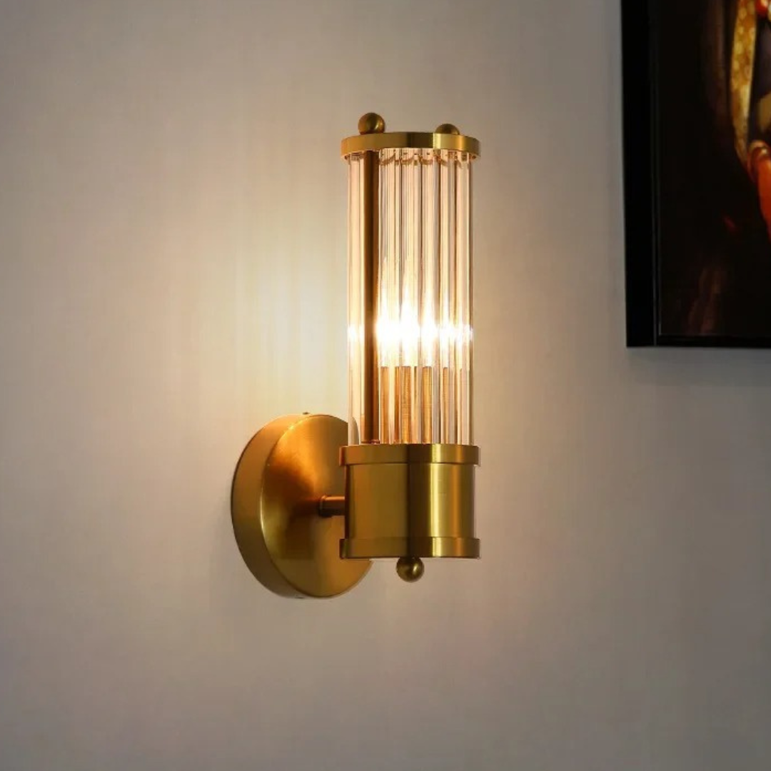 Lampada Parete Cristallo Scanalato Ottone LED con Luce Doppia | Calavento