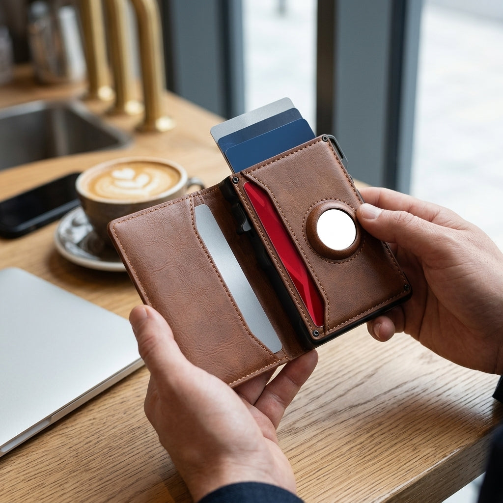 Portafoglio AirTag sottile in pelle con capacità di oltre 12 carte e blocco RFID | Collavento
