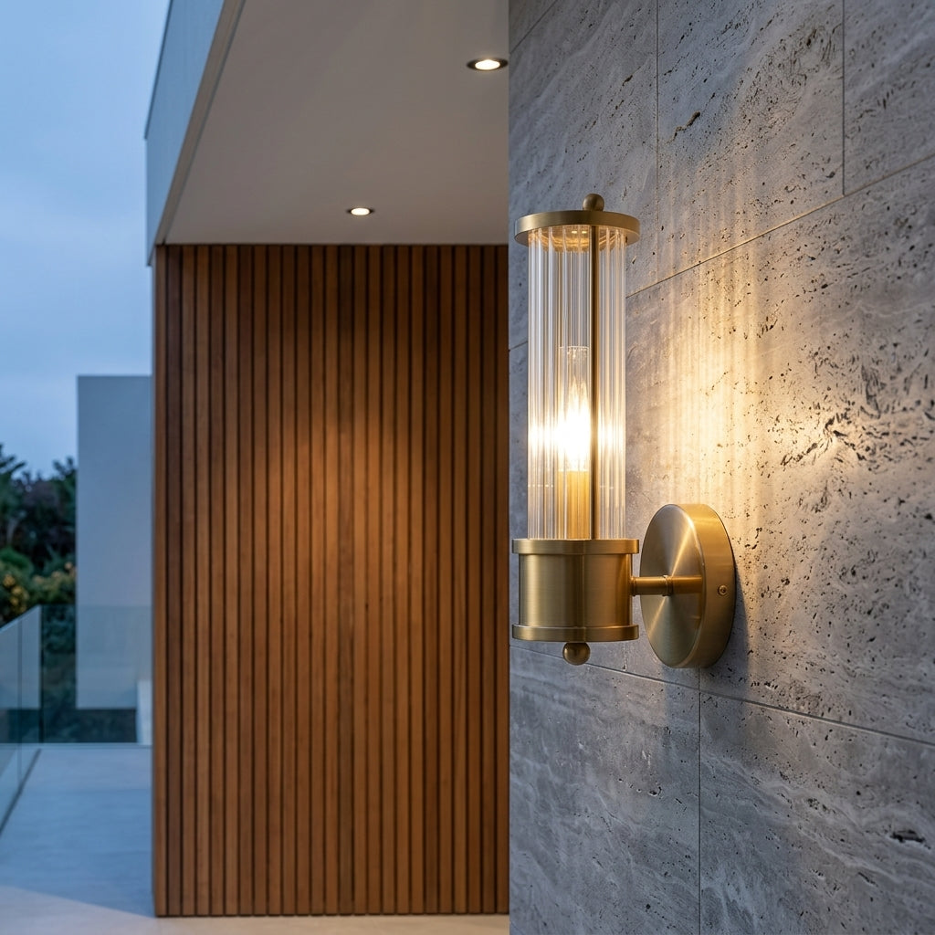Lampada Parete Cristallo Scanalato Ottone LED con Luce Doppia | Calavento