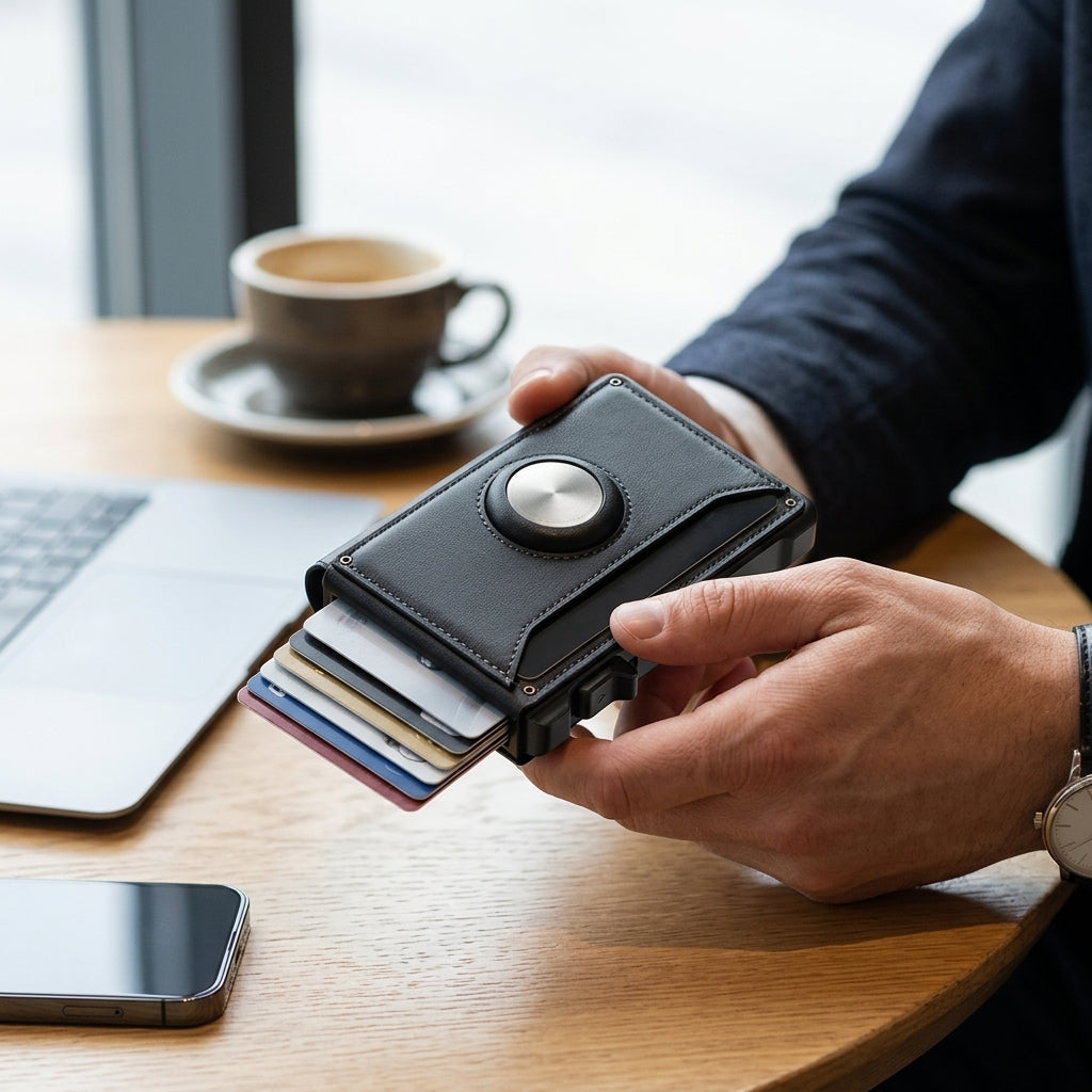 Portafoglio AirTag sottile in pelle con capacità di oltre 12 carte e blocco RFID | Collavento