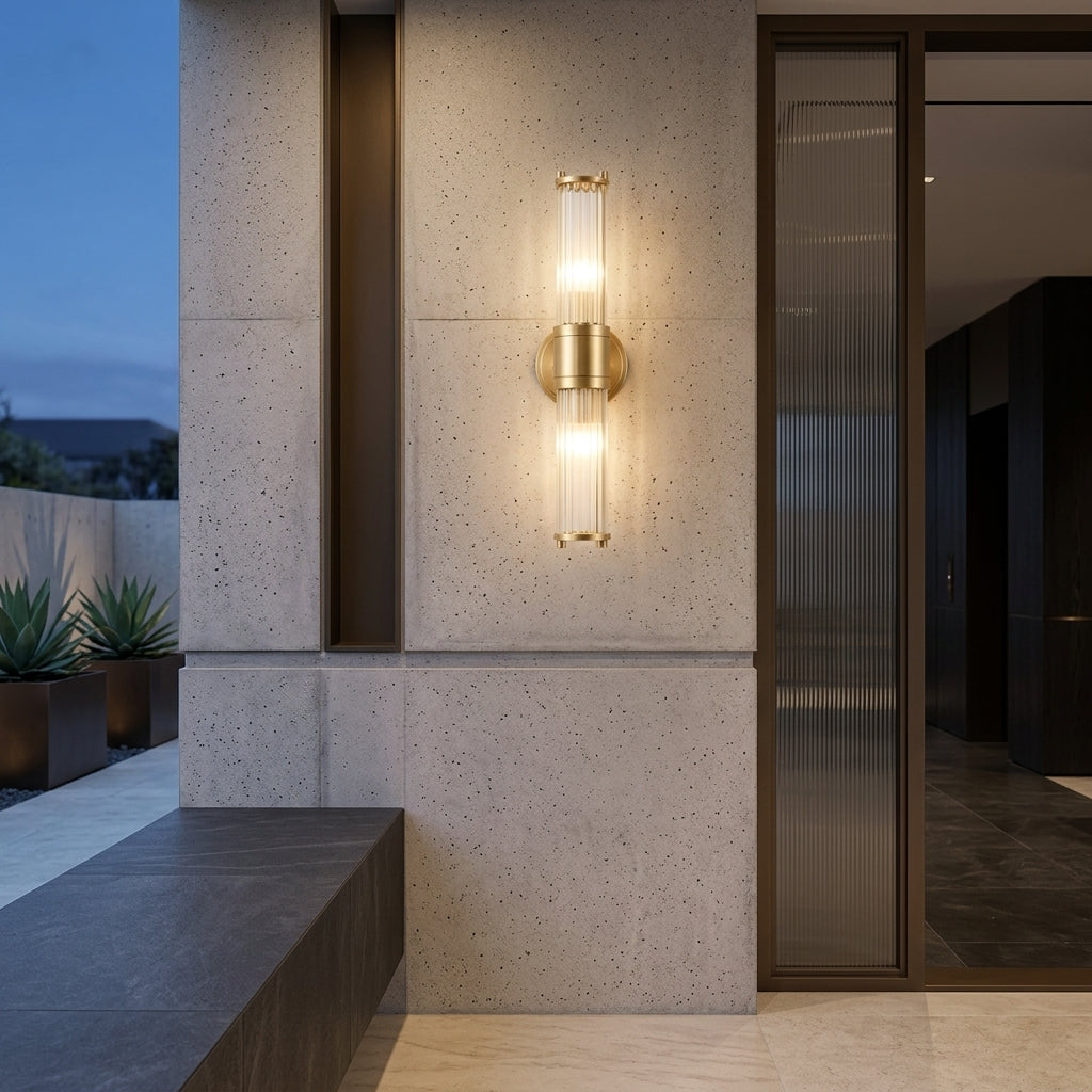 Lampada Parete Cristallo Scanalato Ottone LED con Luce Doppia | Calavento