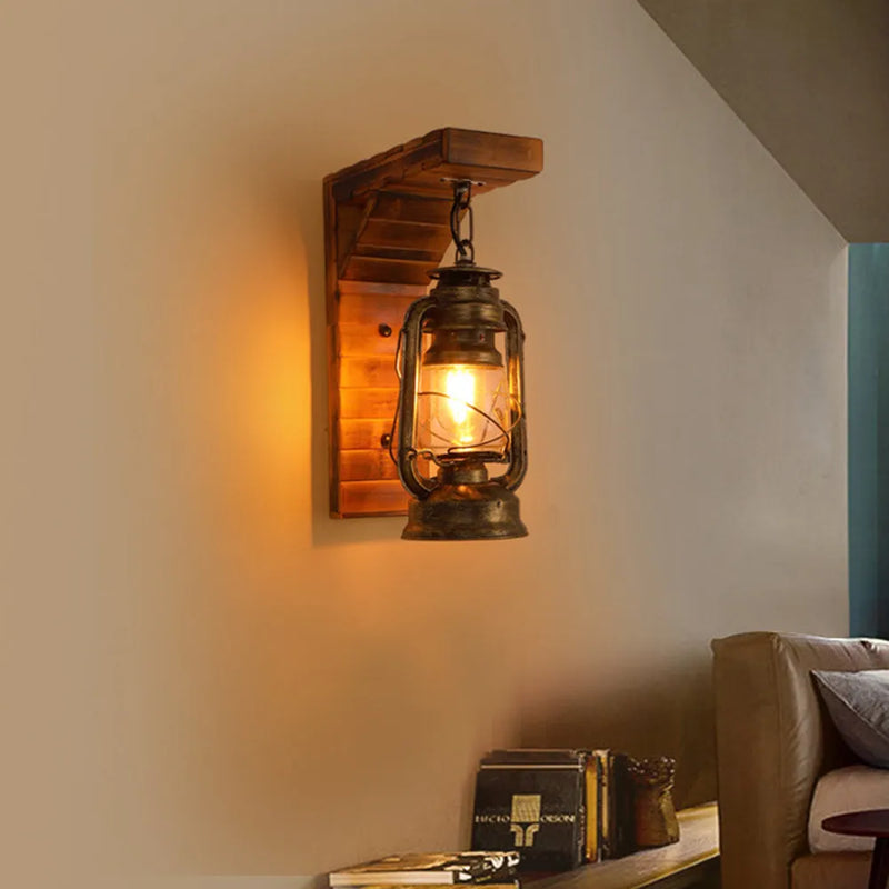 Rustica Lanterna Parete Legno Metallo Luce E27 Decorativa | Brinella