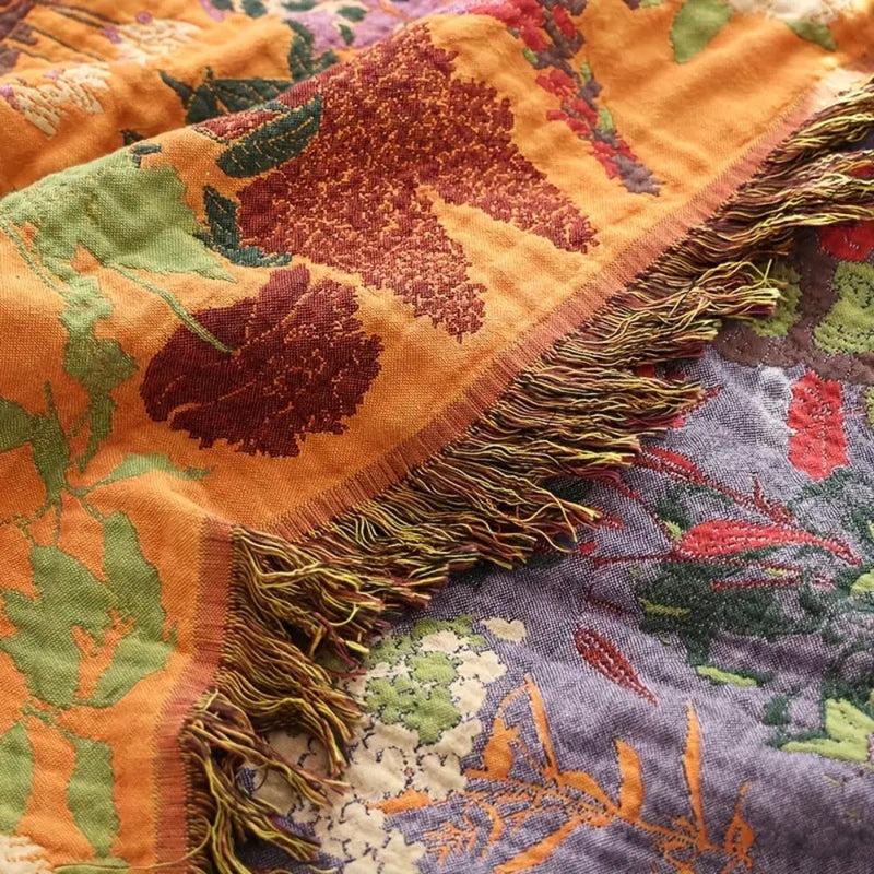 Coperta Floreale Boho in Cotone Jacquard | Fioressenza