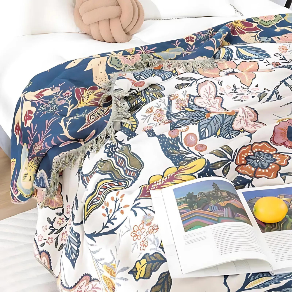 Coperta Divano Floreale Multiuso con Frange | Floravelle