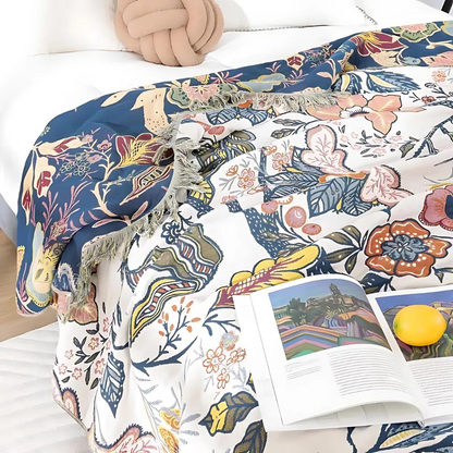 Coperta Divano Floreale Multiuso con Frange | Floravelle