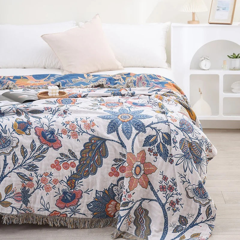 Coperta Divano Floreale Multiuso con Frange | Floravelle