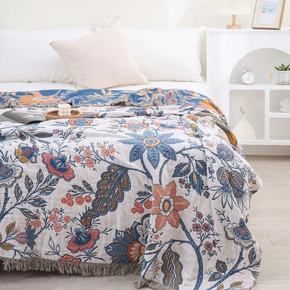 Coperta Divano Floreale Multiuso con Frange | Floravelle