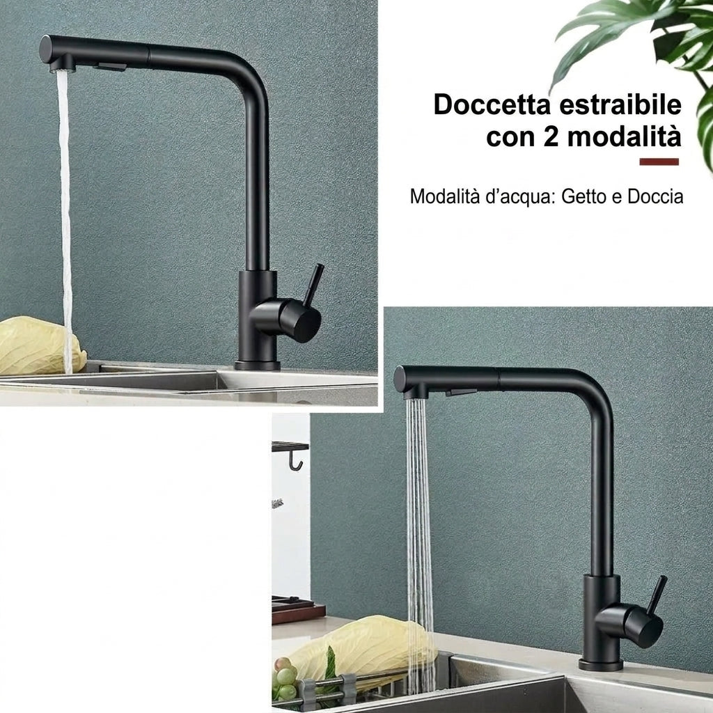 Rubinetto da Cucina in Acciaio Inox con Spruzzatore Estraibile e Acqua Calda Fredda | Elverosa