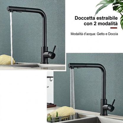 Rubinetto da Cucina in Acciaio Inox con Spruzzatore Estraibile e Acqua Calda Fredda | Elverosa